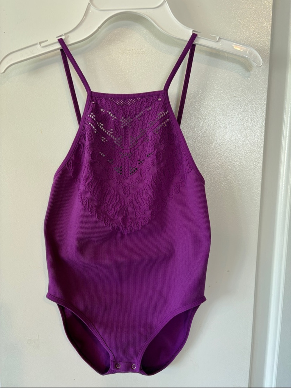Intimately by Free People Lace Ribbed Purple Bodysuit w/ Slim Straps - XS